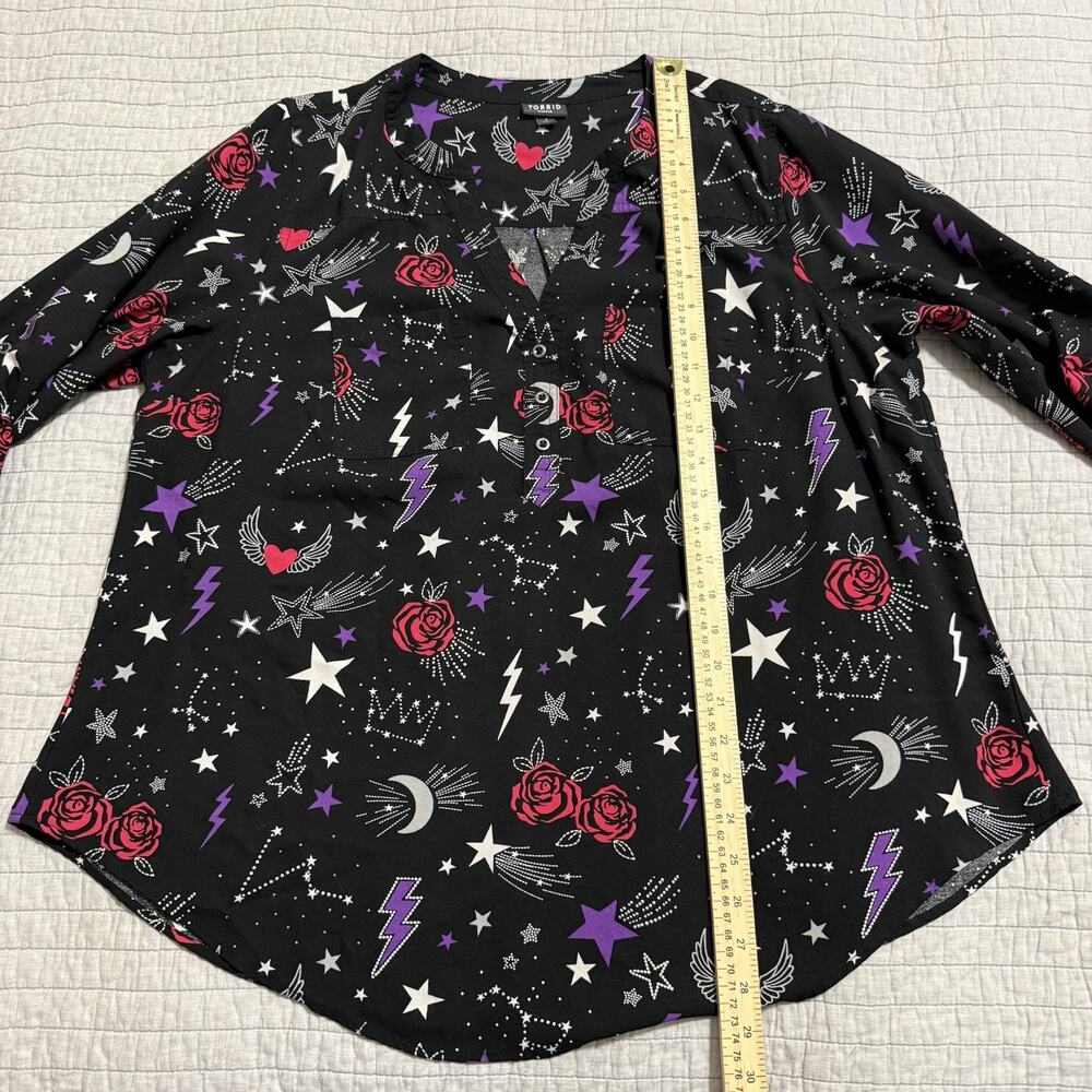 Torrid Harper Challis 3/4 Sleeve Blouse Queen Celestial Black Size 1x 14-16 - Picture 5 of 8